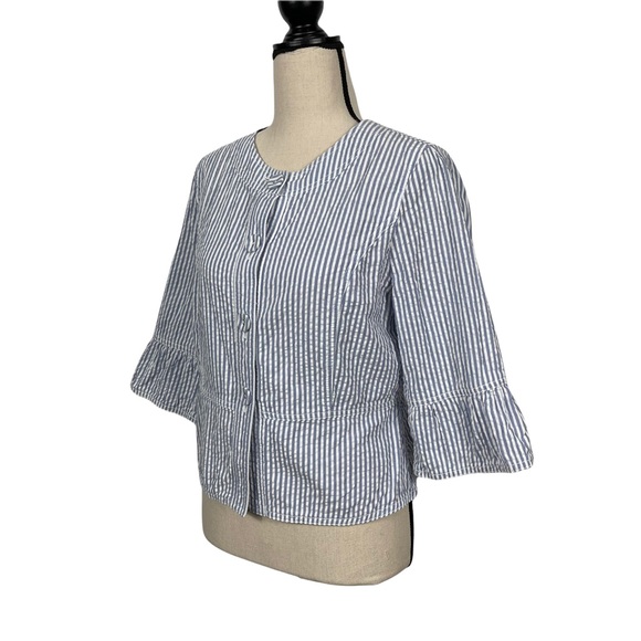 Sandro Sportswear Seersucker Striped Button Front Lightweight Jacket Size MP - Picture 4 of 7